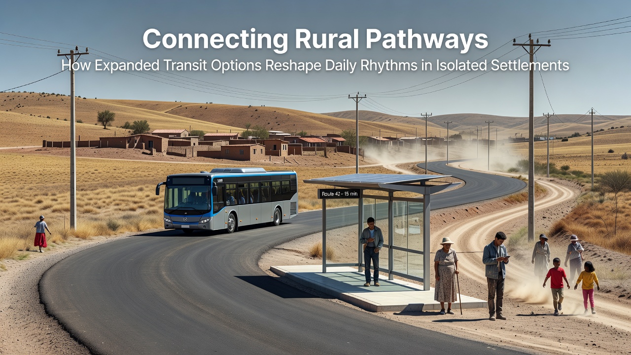 Passengers boarding a community shuttle in a remote village setting